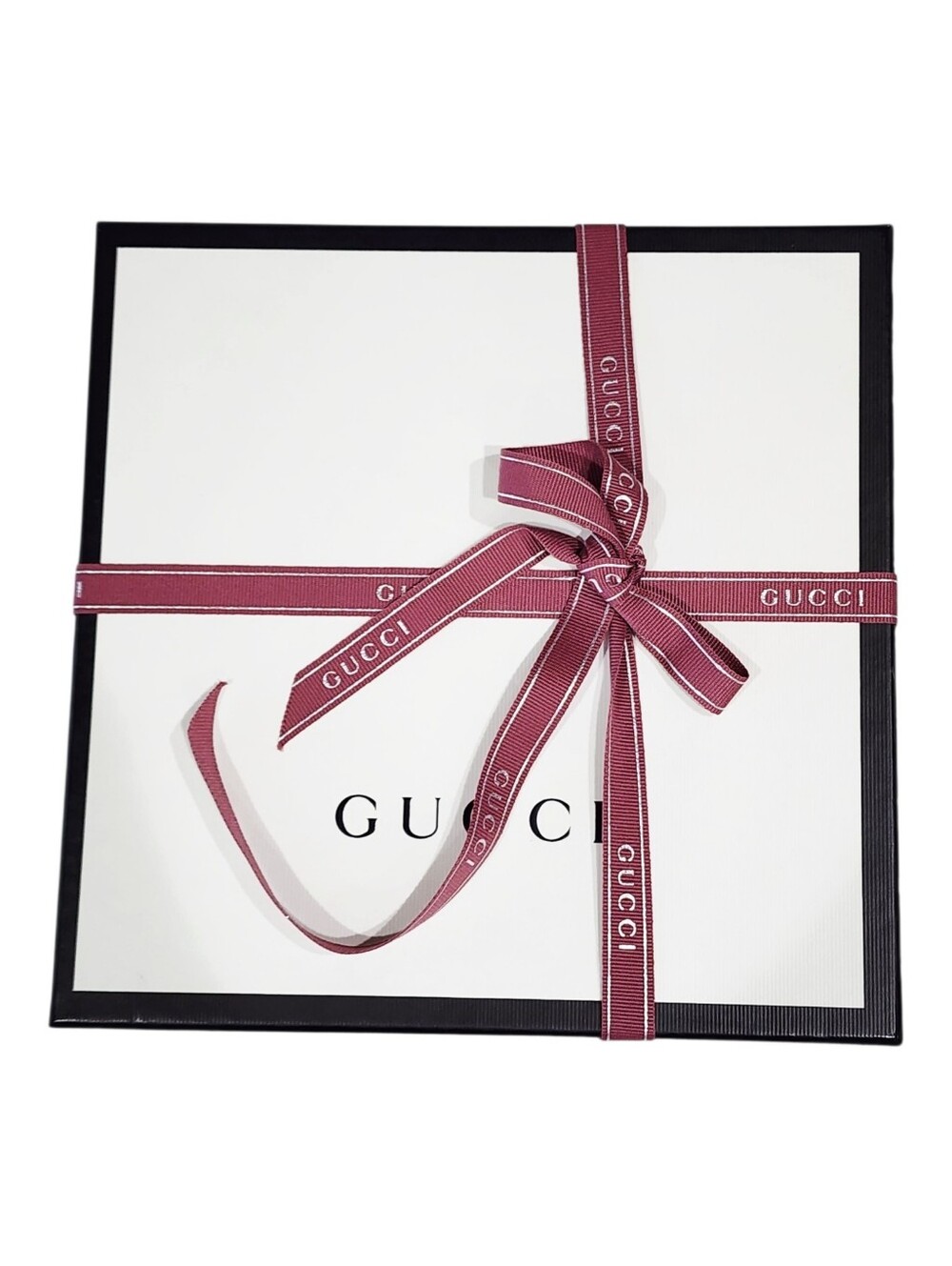 Gucci White Gift Box with Burgundy Logo Ribbon Set Of Two